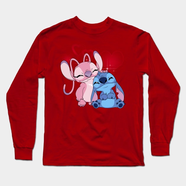 Cute Stitch & Angel Long Sleeve T-Shirt by Nykos